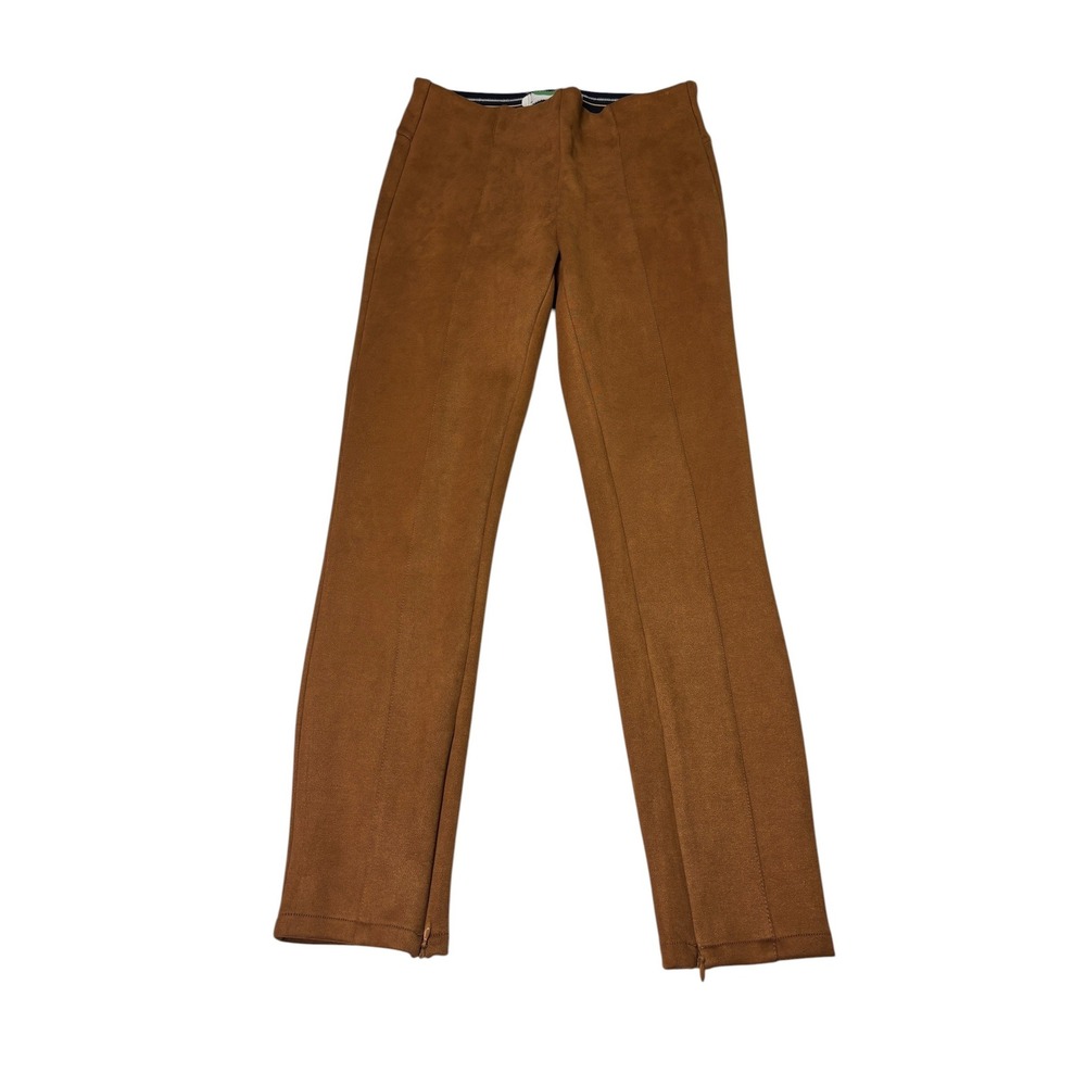 Anthropologie Faux Suede Leggings Cognac Brown Seamed Ankle Zip Womens 29X27